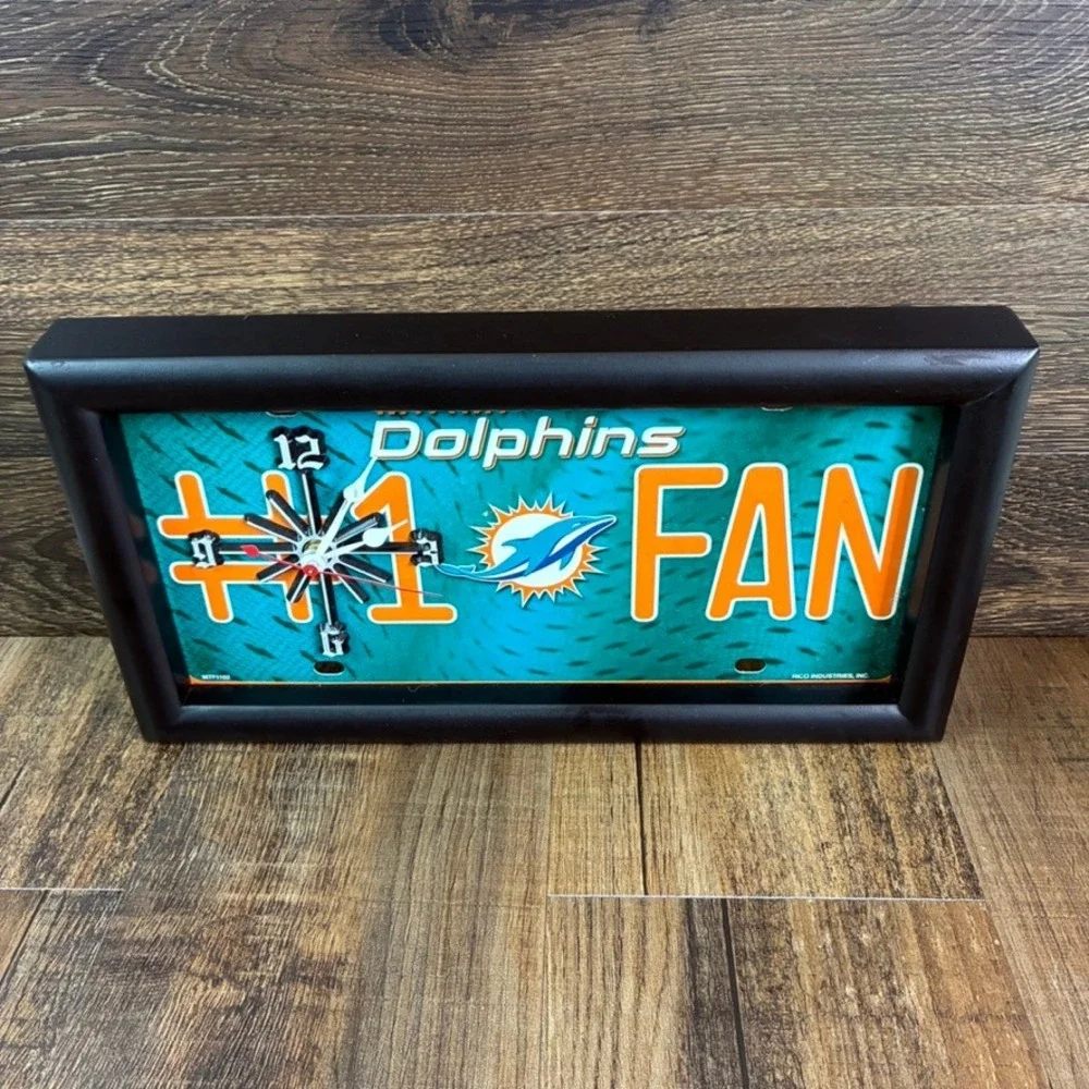 Miami Dolphins NFL License Plate Wall Clock Rico Industries MTF1102 Teal Orange
